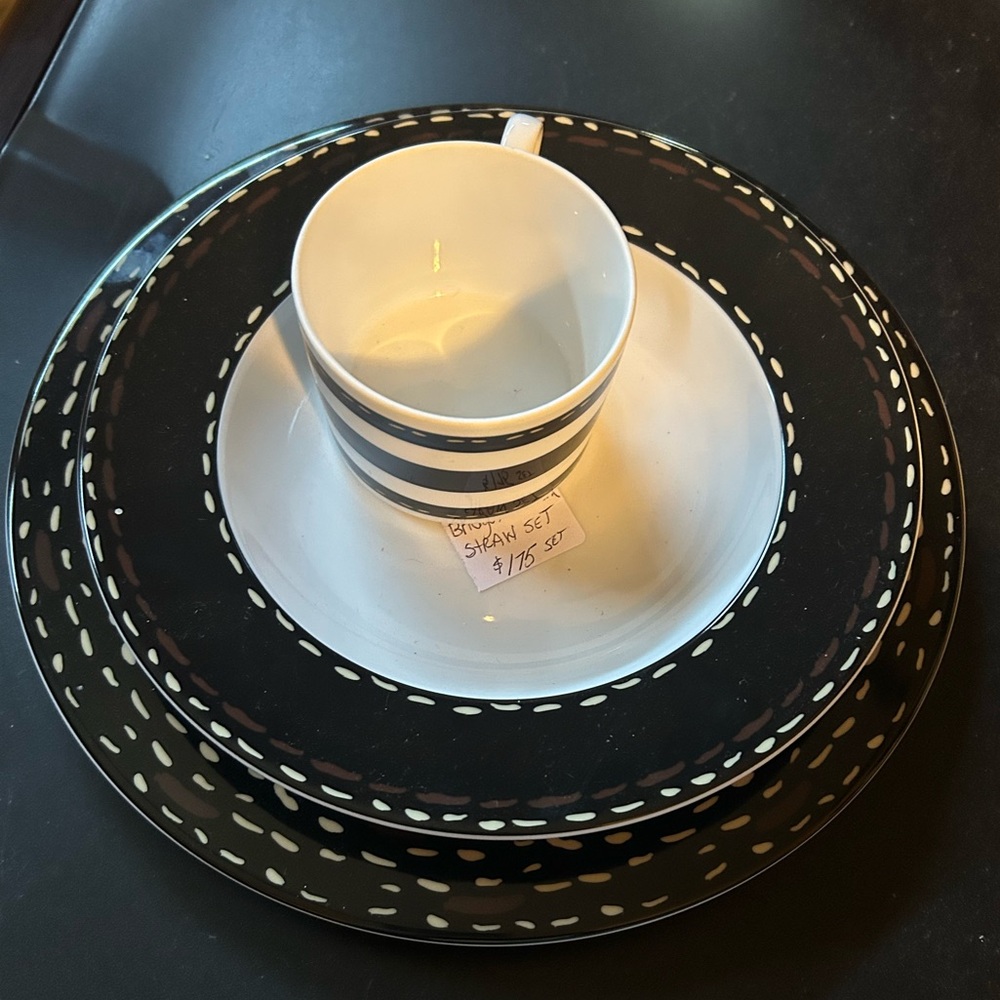 Vintage Set of Bridget Dobson China - Black & Gold Straw Hat Pattern